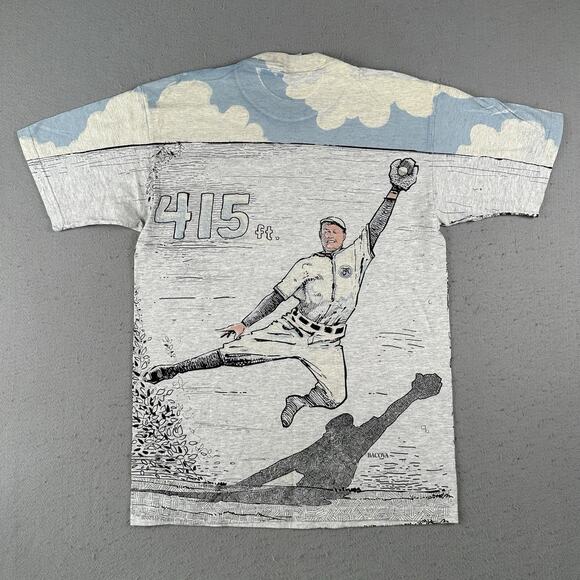 Vintage 90s Baseball AOP Shirt Men’s Large Gray Joe McLain Art All Over Print - Picture 16 of 16